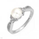 Pearl and Diamond Ring 14K White Gold Band Size 7.25