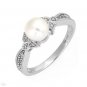 Pearl and Diamond Ring 14K White Gold Band Size 7.25