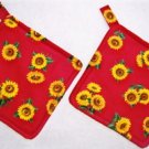 "Sunflowers - Red" Potholder Set