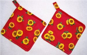 "Sunflowers - Red" Potholder Set