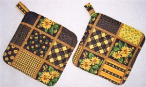 "Sunflowers - Black" Potholder Set
