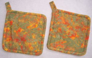 "Sage / Orange" Potholder Set