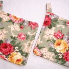 "Flowers / Sage" Potholder Set