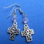 Cross Dangle Handmade Earrings with Pink Crystal