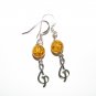 Treble Clef with Honey Crackle Glass Handmade Earrings