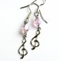 Treble Clef with Pink Crystal Handmade Earrings