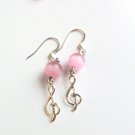 Treble Clef with Pink Cats Eye Bead Handmade Earrings