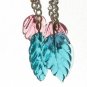 Glass Leaf Handmade Earrings with Aqua and Pink
