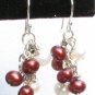 Cranberry and White Freshwater Pearl Cluster Handmade Artisan Earrings Sterling Silver Wires