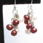 Cranberry and White Freshwater Pearl Cluster Handmade Artisan Earrings Sterling Silver Wires