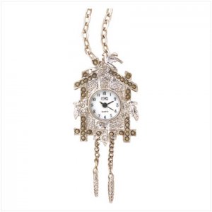 Gold Cuckoo Clock Pendant Watch