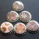 Set of 6 Retro Pink And Brown Prints Bottle Caps Great For Scrapbooking, Hair bows, Necklaces