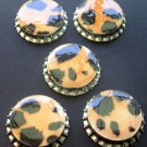 Set of 5 leopard Animal print Bottle Caps Great For Scrapbooking, Hair bows, Necklaces