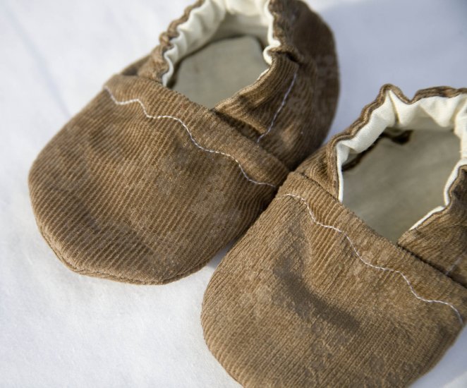 Brown Corduroy Baby Booties with ORGANIC Linen Interiors