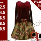 Bonnie Jean Girl PLUS Size 2-Pc RED-BURGUNDY GOLD PLAID Special Occasion Party Dress  - 12.5