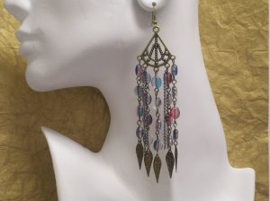 SHOULDER DUSTER EARRINGS W/ MULTI-COLORED BEADS