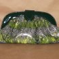 GREEN PEACOCK PRINT HANDBAG W/ SHOULDER STRAP