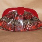 RED PEACOCK PRINT HANDBAG W/ SHOULDER STRAP