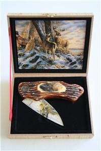 New! - Winter Deer & Pheasant Folding Knife With Box