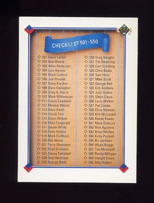 1991 Upper Deck Baseball #600 Checklist 501-600