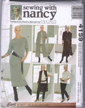 McCall's 4159 Sewing with Nancy Pattern Easy Knit Wardrobe Dress Duster Pants S M L XL Uncut