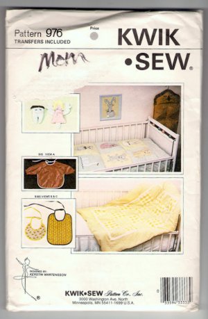 Kwik Sew Pattern 976 Appliqued Patchwork Embroidered Baby Crib Quilts Bibs Tooth Fairy Pillows Uncut