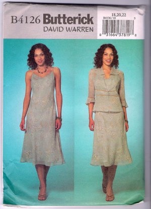Butterick Sewing Pattern B4126 David Warren Spaghetti Strap Dress Fitted Jacket Size 18 20 22 Uncut