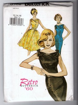 Butterick 6582 Sewing Pattern Retro 1960s Dress Wiggle or Flared Skirt Option Uncut Size 12 14 16