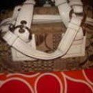 Coach Mia Satchel in signature patchwork with white trim