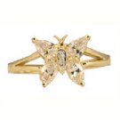 10K Gold White Topaz & Diamond Butterfly Ring