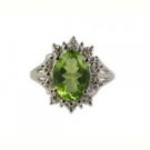 Peridot Gem Stone Ring and Diamonds, 10K White Gold