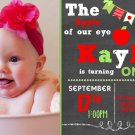 Apple of my Eye Theme Birthday Invitation, Chalkboard Style