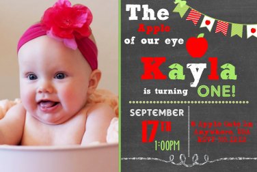 Apple of my Eye Theme Birthday Invitation, Chalkboard Style