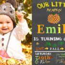Pumpkin Birthday Invitations, Fall Chalkboard Invitation Birthday