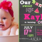 Watermelon INVITATION, Chalkboard Birthday Party, First Birthday, Vintage