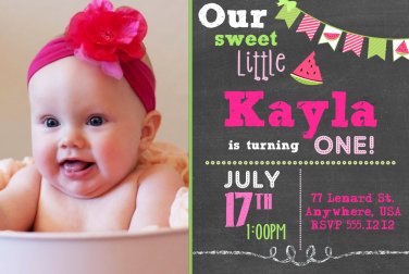 Watermelon INVITATION, Chalkboard Birthday Party, First Birthday, Vintage