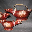 Three Wire Handled Ceramic Geese Baskets