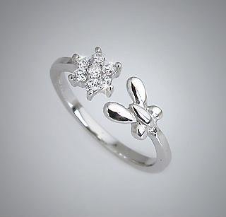 .925 Sterling Silver Butterfly CZ Flower Toe Pinky Ring Toering (006)