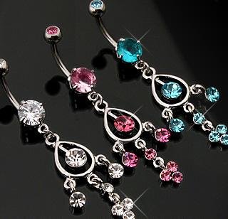 Swarovski Clear Crystal Chandelier Dangle Belly Button Navel Ring Bar with Gem On Top Ball (3718)