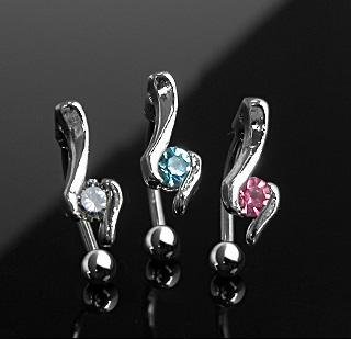 Clear Gem Reverse Dangle Solitaire Eyebrow Curve Ring Bar 16 gauge (2064)