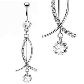 Floating CZ 'Fish' Design Dangle Navel Belly Button Ring Bar (6744)
