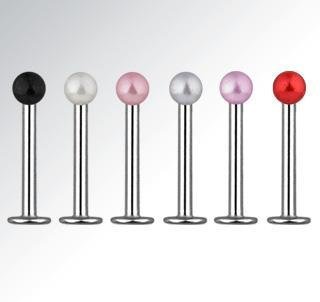 Labret Monroe Lip Chin Stud Ring with 3mm Black Faux Pearl Ball 16 gauge (2522-16-3)