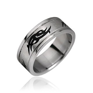 Stainless Steel Mens Tribal Design Band Ring Size 9 (10012)