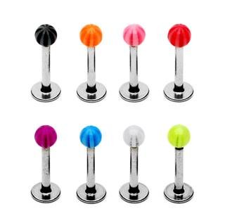 Monroe Labret Lip Chin Stud Ring with 3mm Purple Candy Stripe UV Ball 16 gauge (LC-16083)