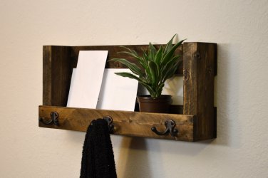 Rustic Entryway Organizer Keys Phone Mail Holder Coat Rack Entry Shelf