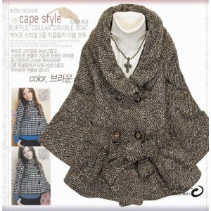 Japan Brown Tweed Strap Cape Style Coat