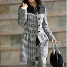 Korean Black Lattice Wool-Blend Dress Coat