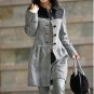 Korean Black Lattice Wool-Blend Dress Coat