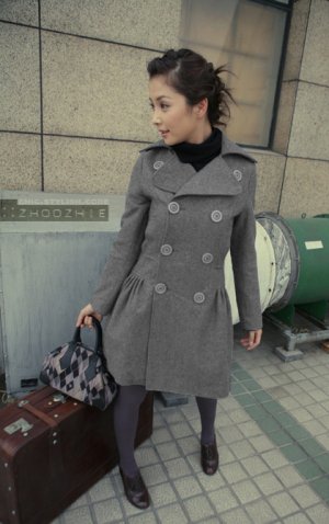 HOT ITEM~  Korean Gray Double Breast Dress Coat
