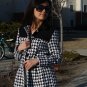 Korean Black Lattice Wool-Blend Dress Coat